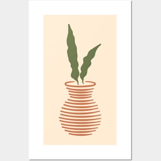 Two leaves neutral colors abstract potted plant illustration Posters and Art